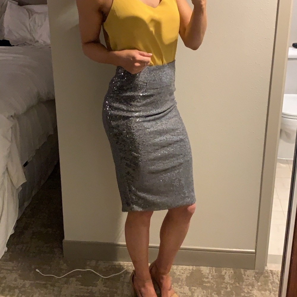 Silver Sequin Pencil Skirt